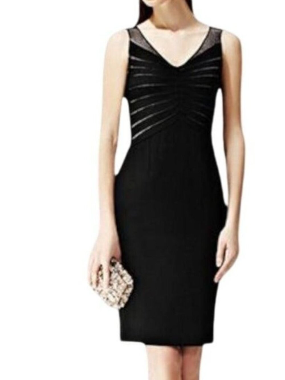REISS | Mod Bodycon Mesh Cutout Midi Black Dress Size 8